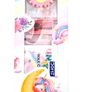 Doms Unicorn Junior Stationery Gift Set for Kids Includes Crayons Pencils Eraser Sharpener Ideal Birthday Present for Children