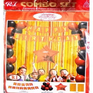 Happy Birthday Decoration Combo Set Kit Complete Solution Of Birthday Decoration RI All Party Theme Decoration 13 Pcs Card Banner 20 Pcs Metalic Balloons 1 Pcs Star Foil 2 Pcs Foil Curtains For Kids Adults 