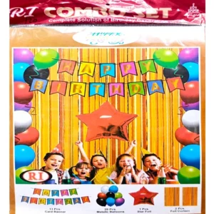 Happy Birthday Combo Set Kit Complete Solution Of Birthday Decoration RI All Party Theme Decoration 13 Pcs Card Banner 20 Pcs Metalic Balloons 1 Pcs Star Foil 2 Pcs Foil Curtains For Kids Adults 