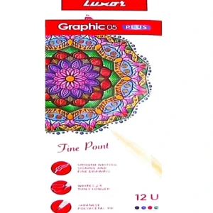 Luxar Graphic Plus 05 Pen Fine Point Smooth Writing Signing and Fine Drawing Writes 2.5 Times Longer Japanese Polyacetal Tip Flexible Tip For Improvement In Handwriting Pack Of 12 