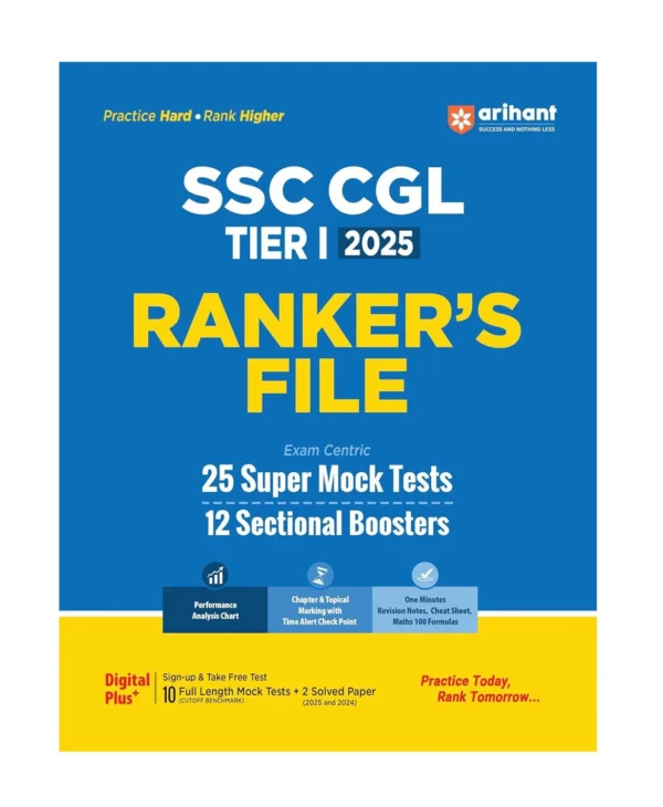 Arihant SSC CGL Tier 1 2025 Ranker’s File 25 Super Mock Tests 12 Sectional Boosters With 2 Solved paper 2024 2025 English Medium Book